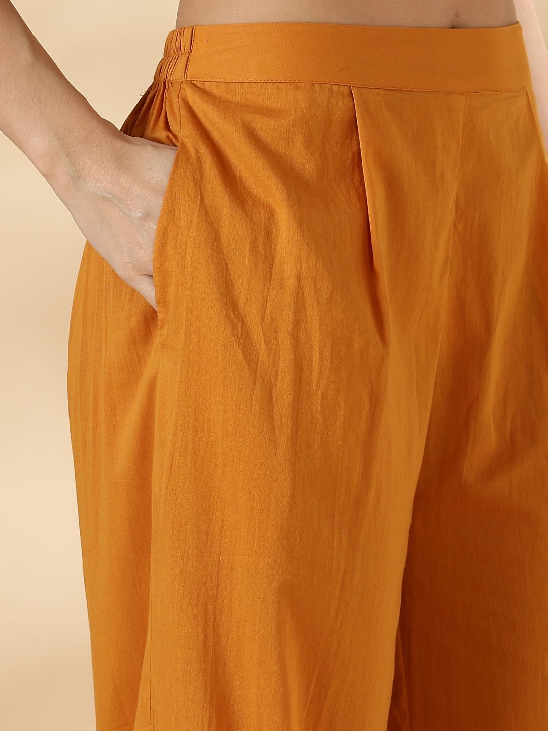 Mustard Halterneck Lurex Kurta with Straight Pants