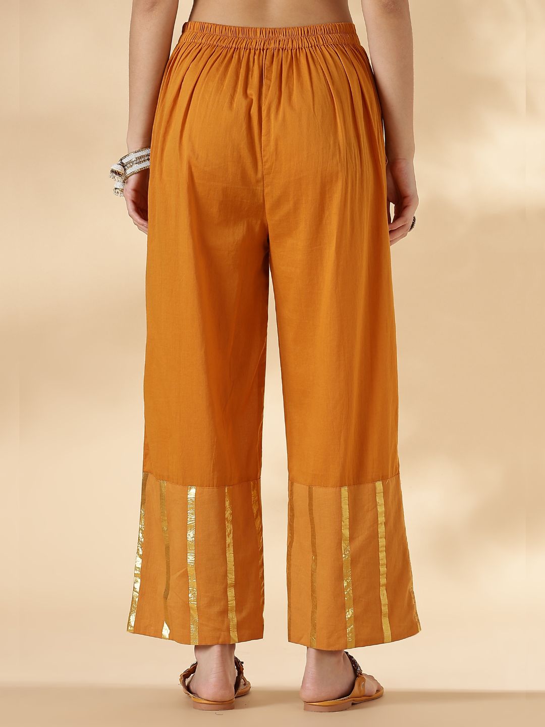 Mustard Halterneck Lurex Kurta with Straight Pants