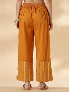 Mustard Halterneck Lurex Kurta with Straight Pants