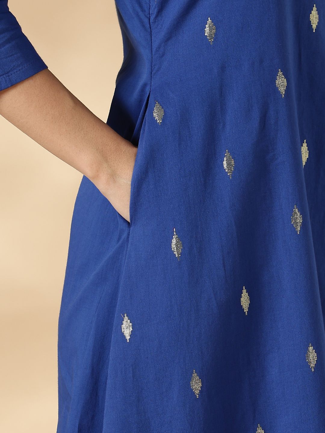Blue Overlap Lurex Kurta with Straight Pants