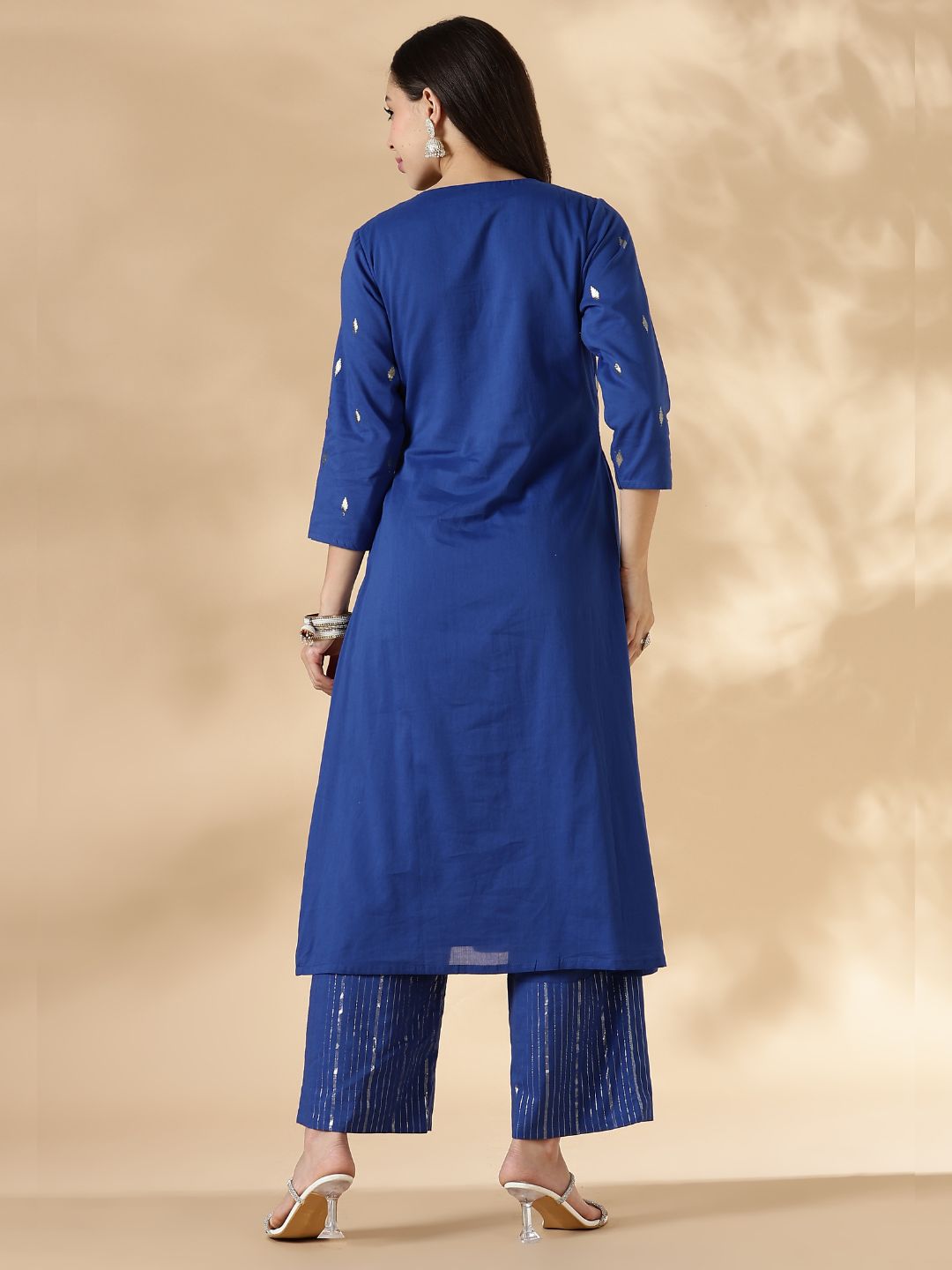 Blue Overlap Lurex Kurta with Straight Pants