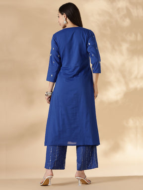 Blue Overlap Lurex Kurta with Straight Pants