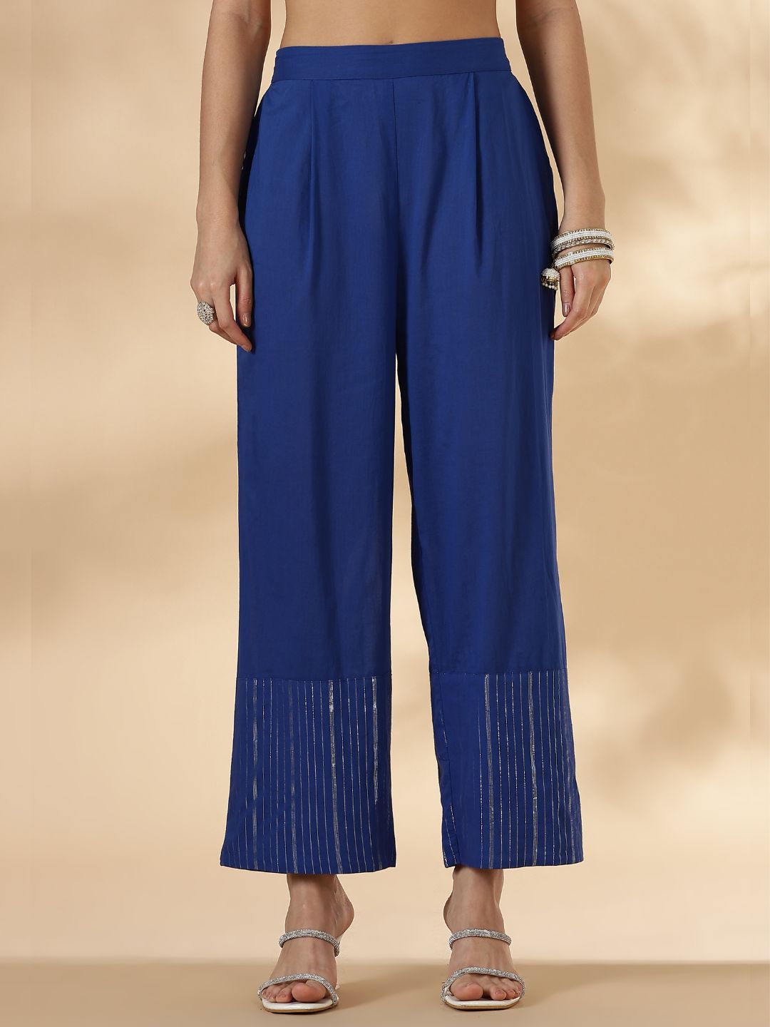 Blue Overlap Lurex Kurta with Straight Pants