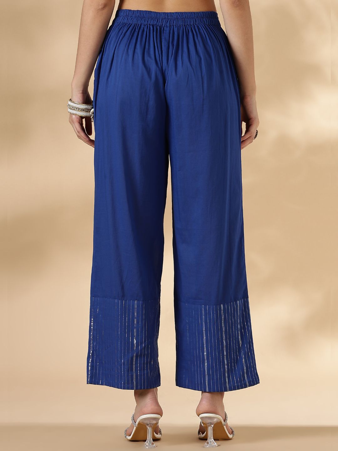 Blue Overlap Lurex Kurta with Straight Pants