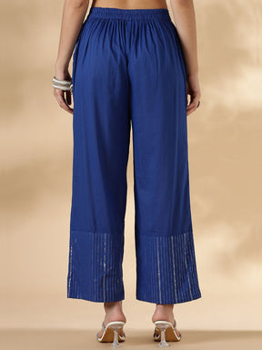 Blue Overlap Lurex Kurta with Straight Pants