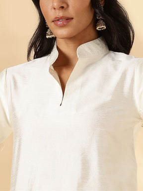 Ivory Stand Collar Straight Kurta Pant Set