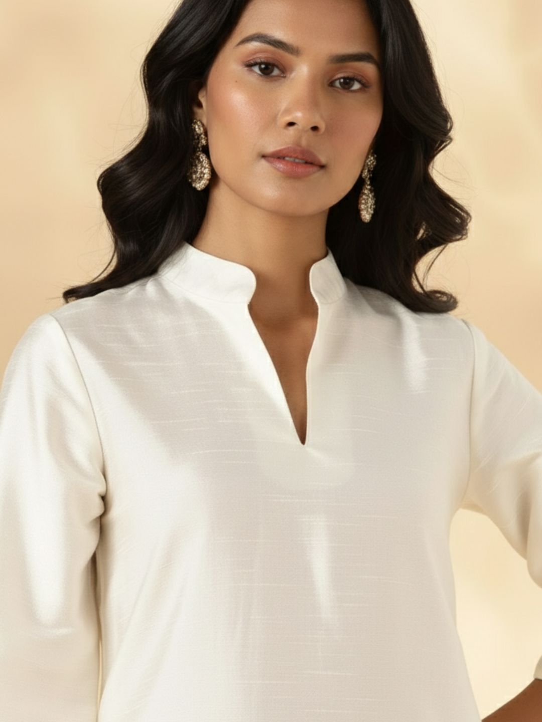 Ivory Stand Collar Straight Kurta Pant Set