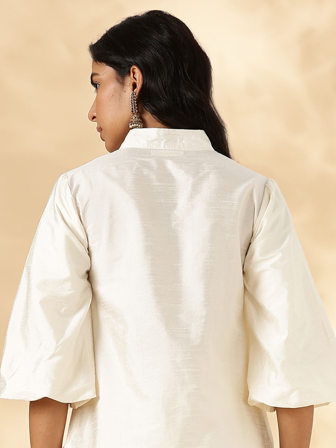 Ivory Stand Collar Straight Kurta Pant Set