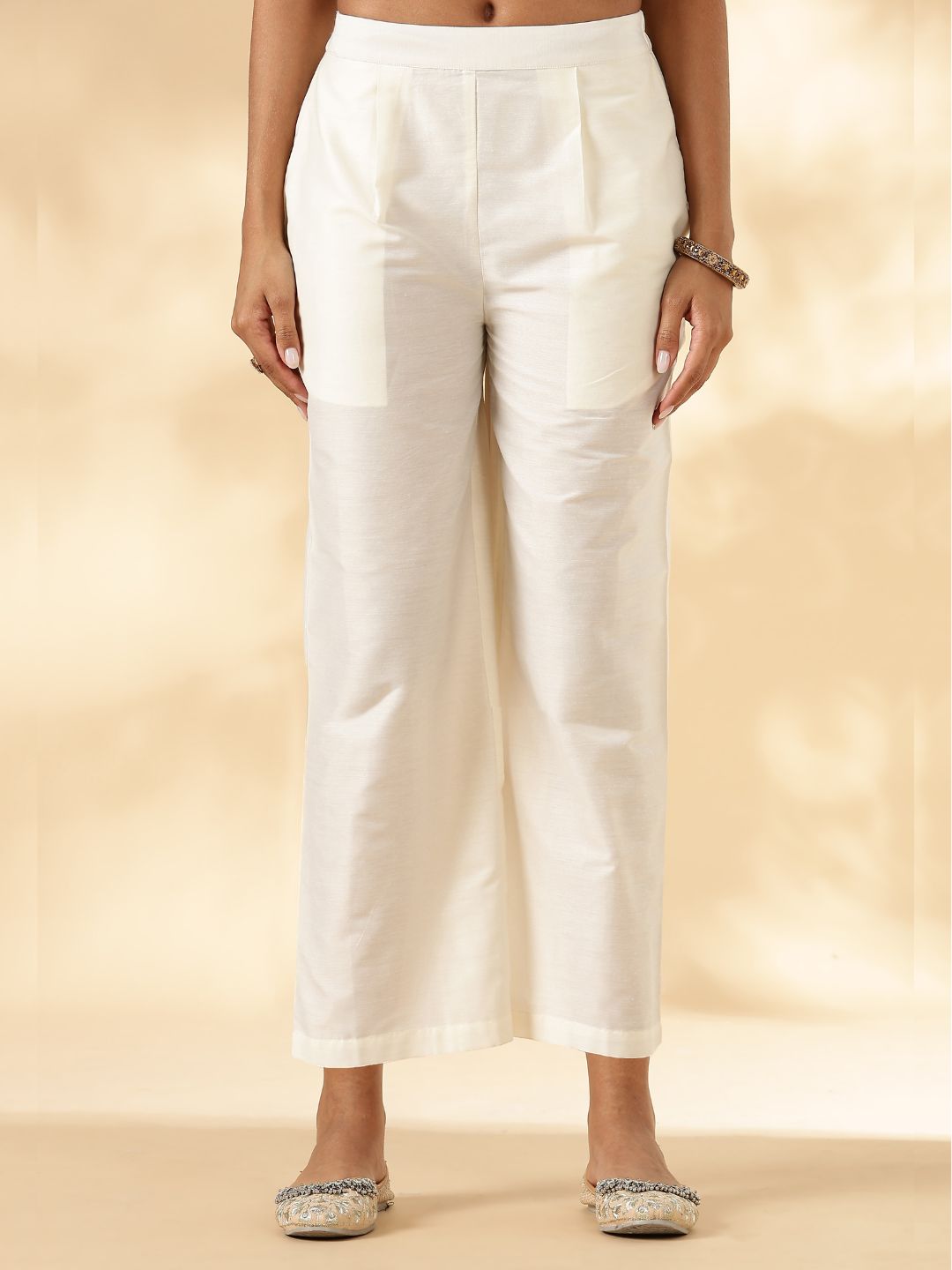 Ivory Stand Collar Straight Kurta Pant Set