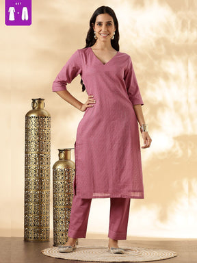 Pink Lurex Kurta with solid Pant Set