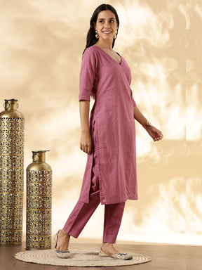 Pink Lurex Kurta with solid Pant Set