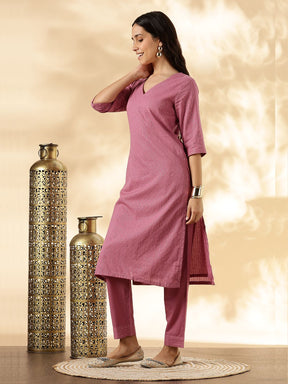 Pink Lurex Kurta with solid Pant Set