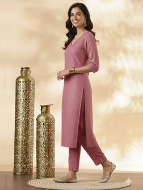Pink Lurex Kurta with solid Pant Set