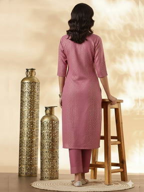 Pink Lurex Kurta with solid Pant Set