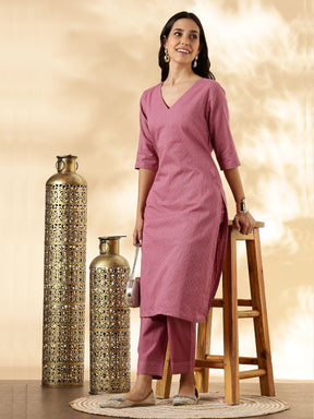 Pink Lurex Kurta with solid Pant Set
