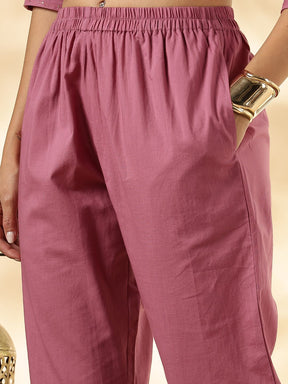 Pink Lurex Kurta with solid Pant Set