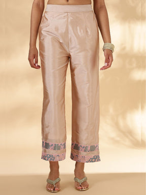 High-Low Kurta with Broad Straight Pants with Brocade Details