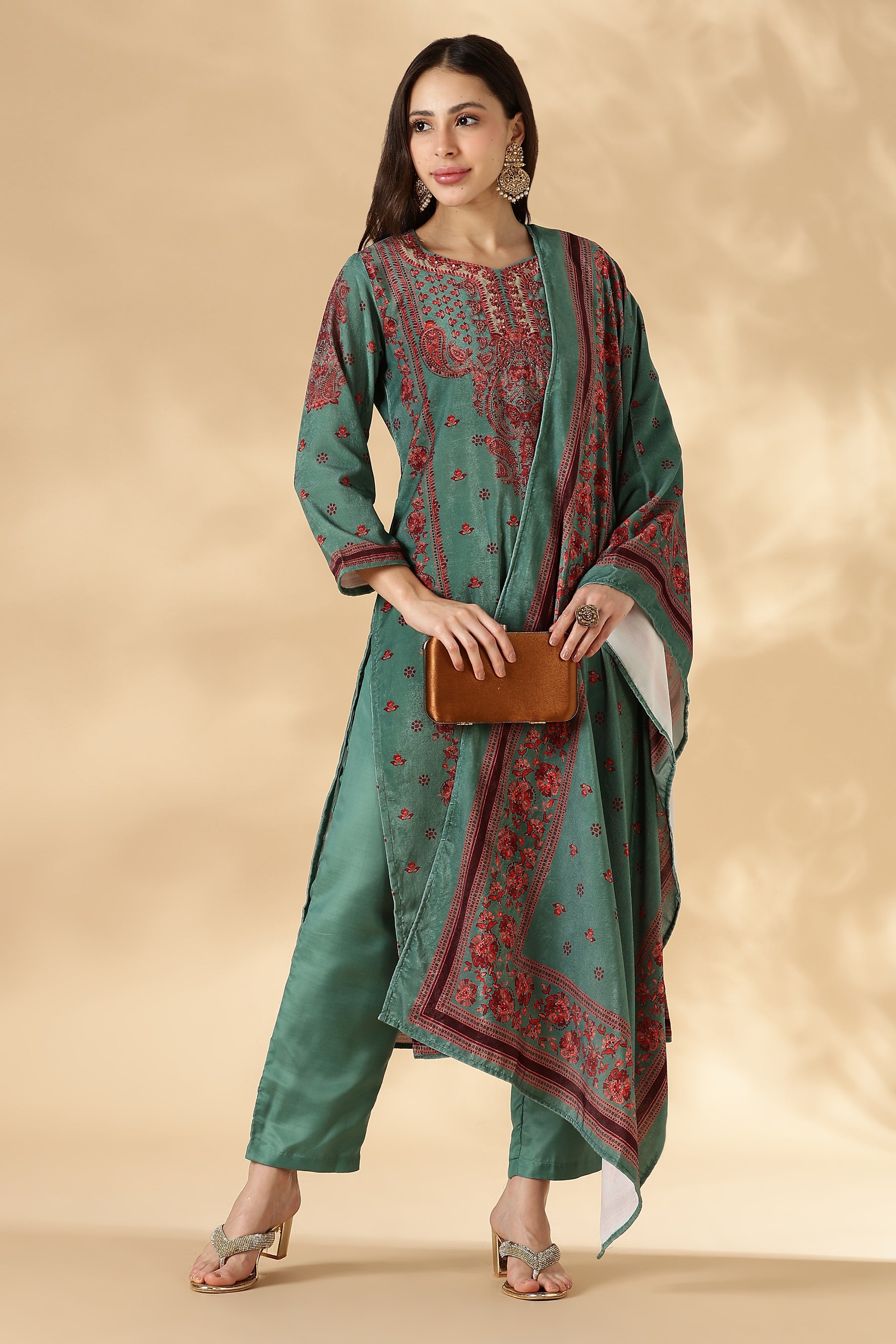 Sage Floral Kashmiri Printed Suit Set