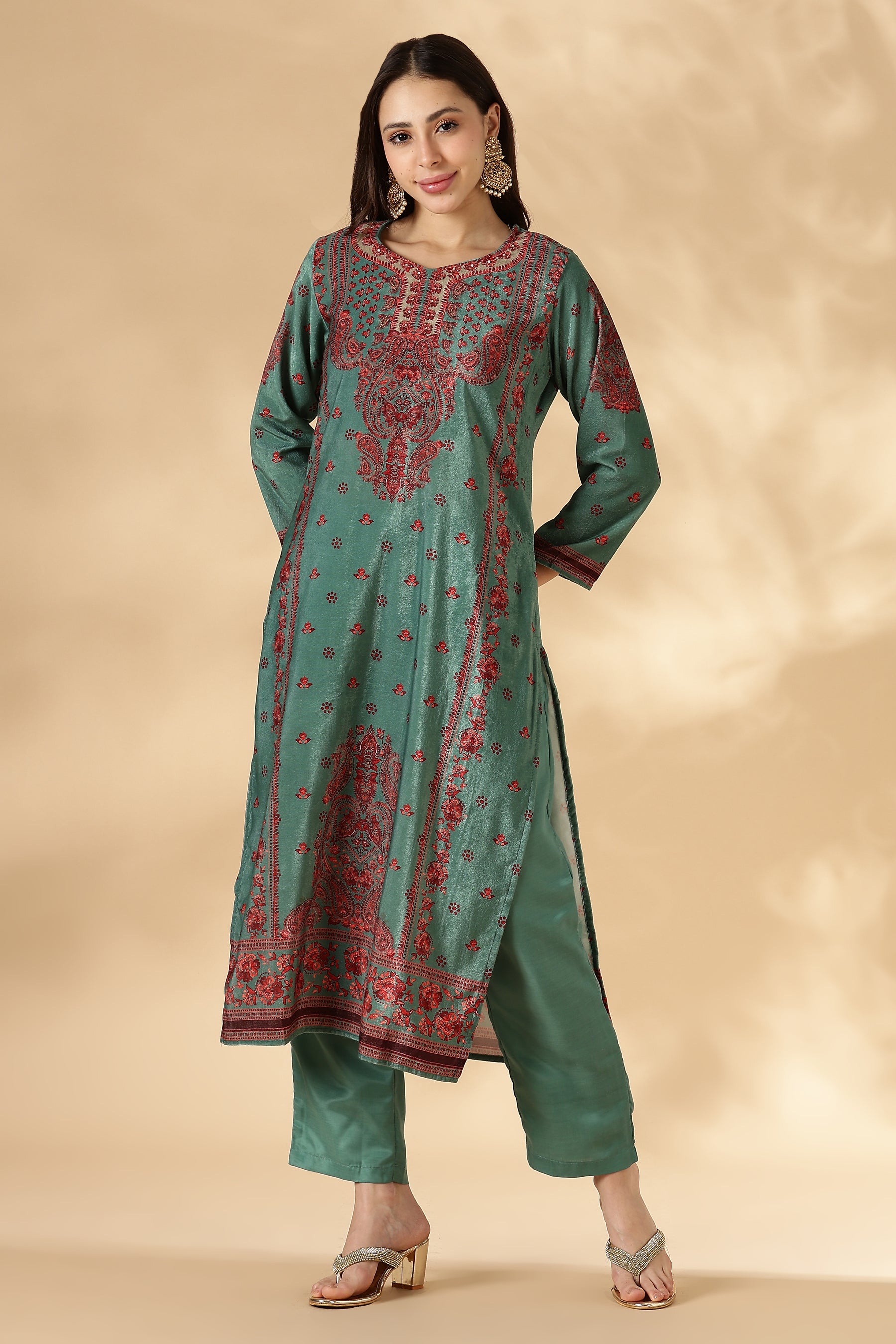 Sage Floral Kashmiri Printed Suit Set