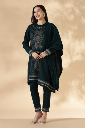Emerald Kashmiri Pattern Kurta Pant Set with  Shawl