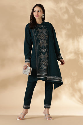 Emerald Kashmiri Pattern Kurta Pant Set with  Shawl