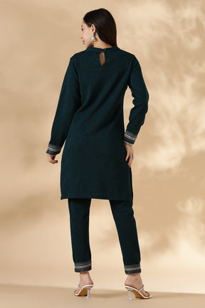 Emerald Kashmiri Pattern Kurta Pant Set with  Shawl