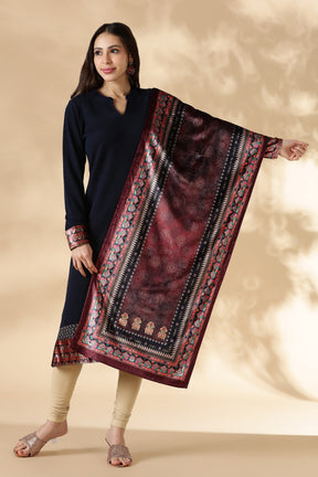 Navy Solid Kurta Pant set with Printed Velvet Dupatta