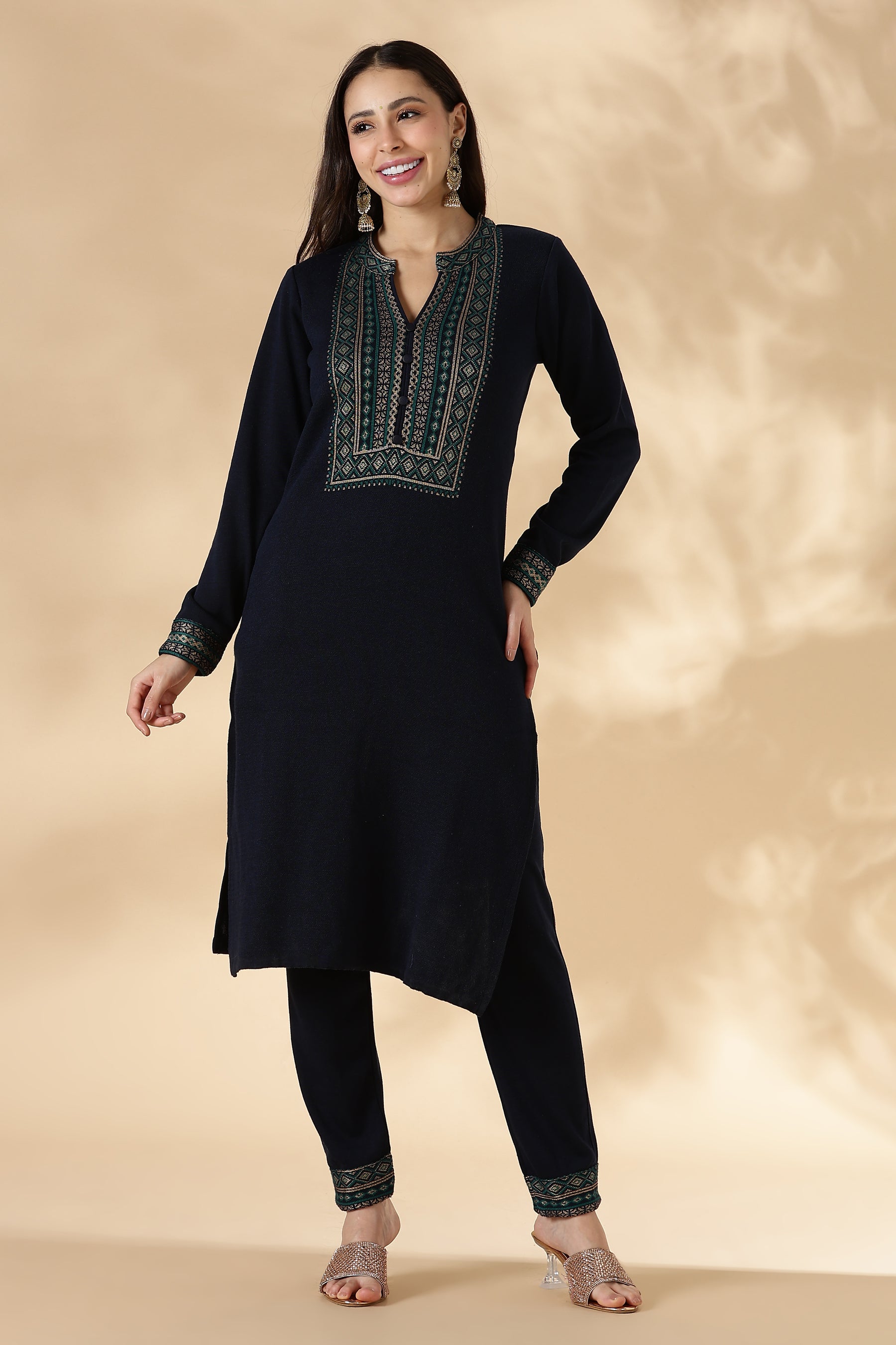 Navy Kashmiri Motif Kurta Pant Set