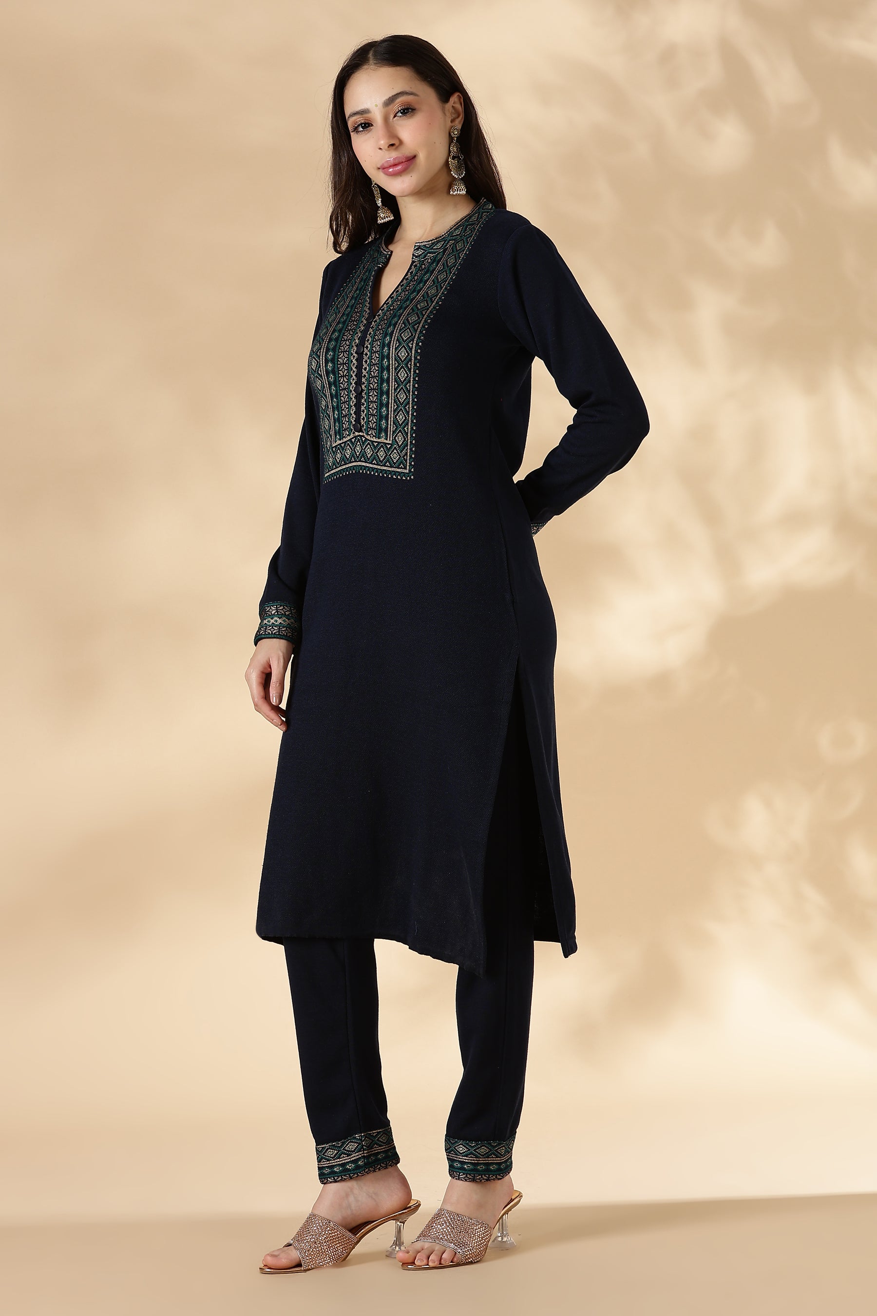 Navy Kashmiri Motif Kurta Pant Set