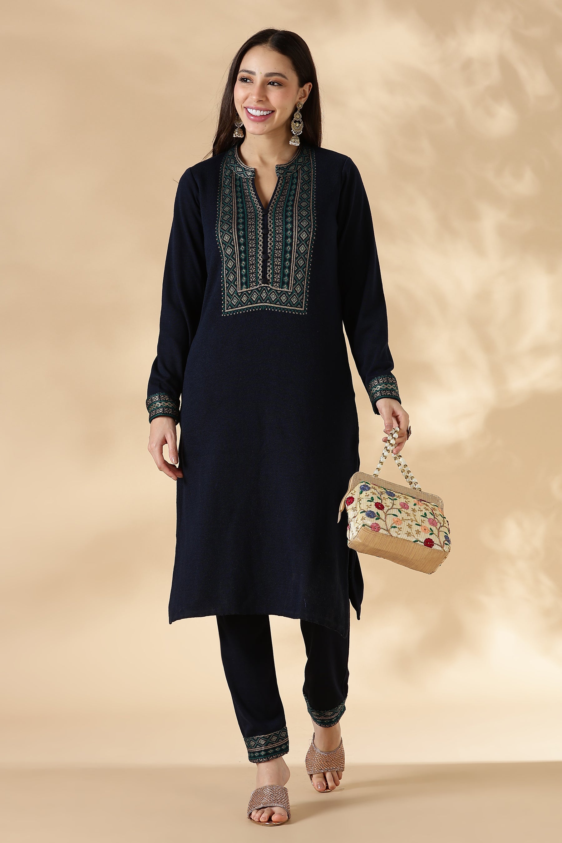 Navy Kashmiri Motif Kurta Pant Set