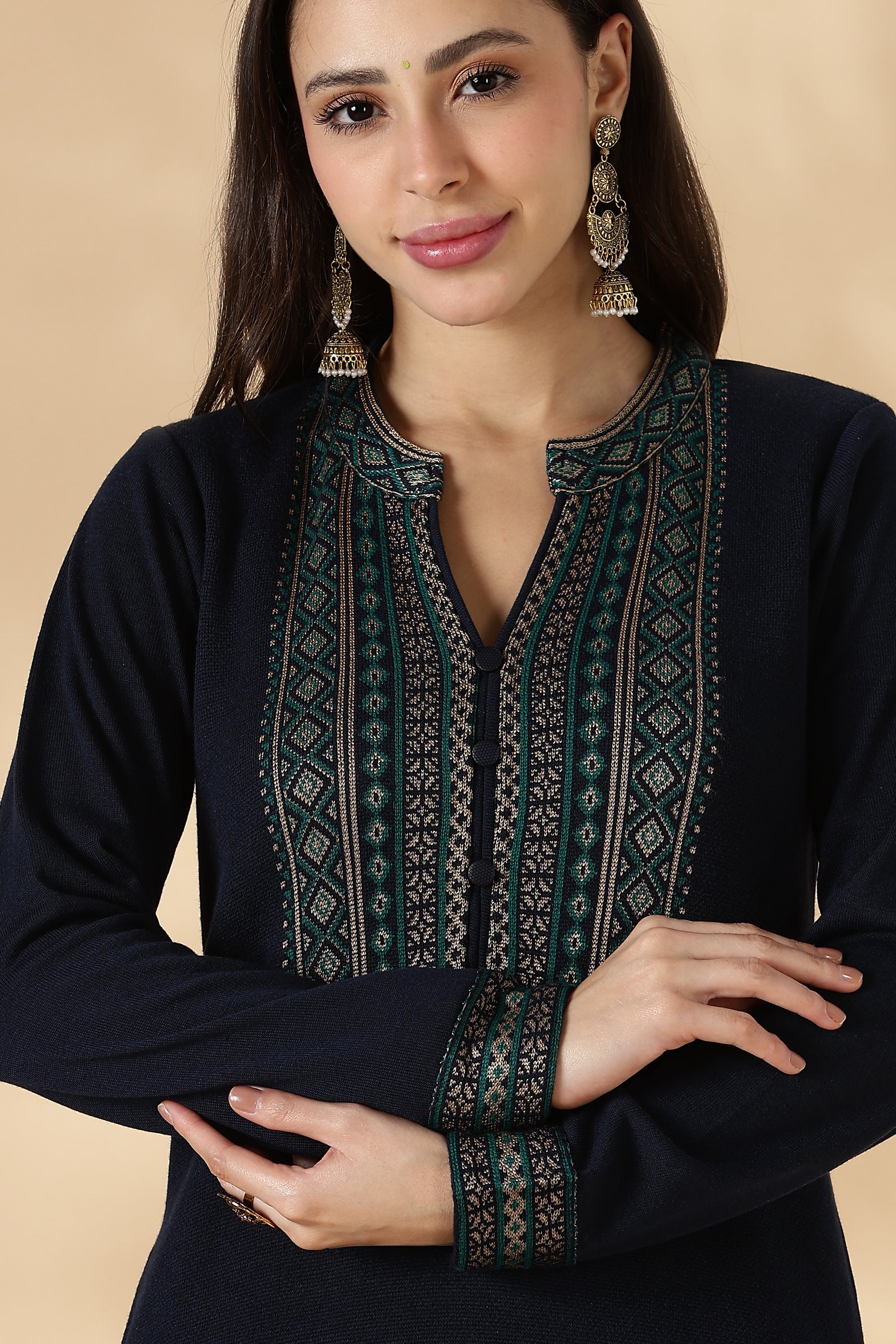 Navy Kashmiri Motif Kurta Pant Set
