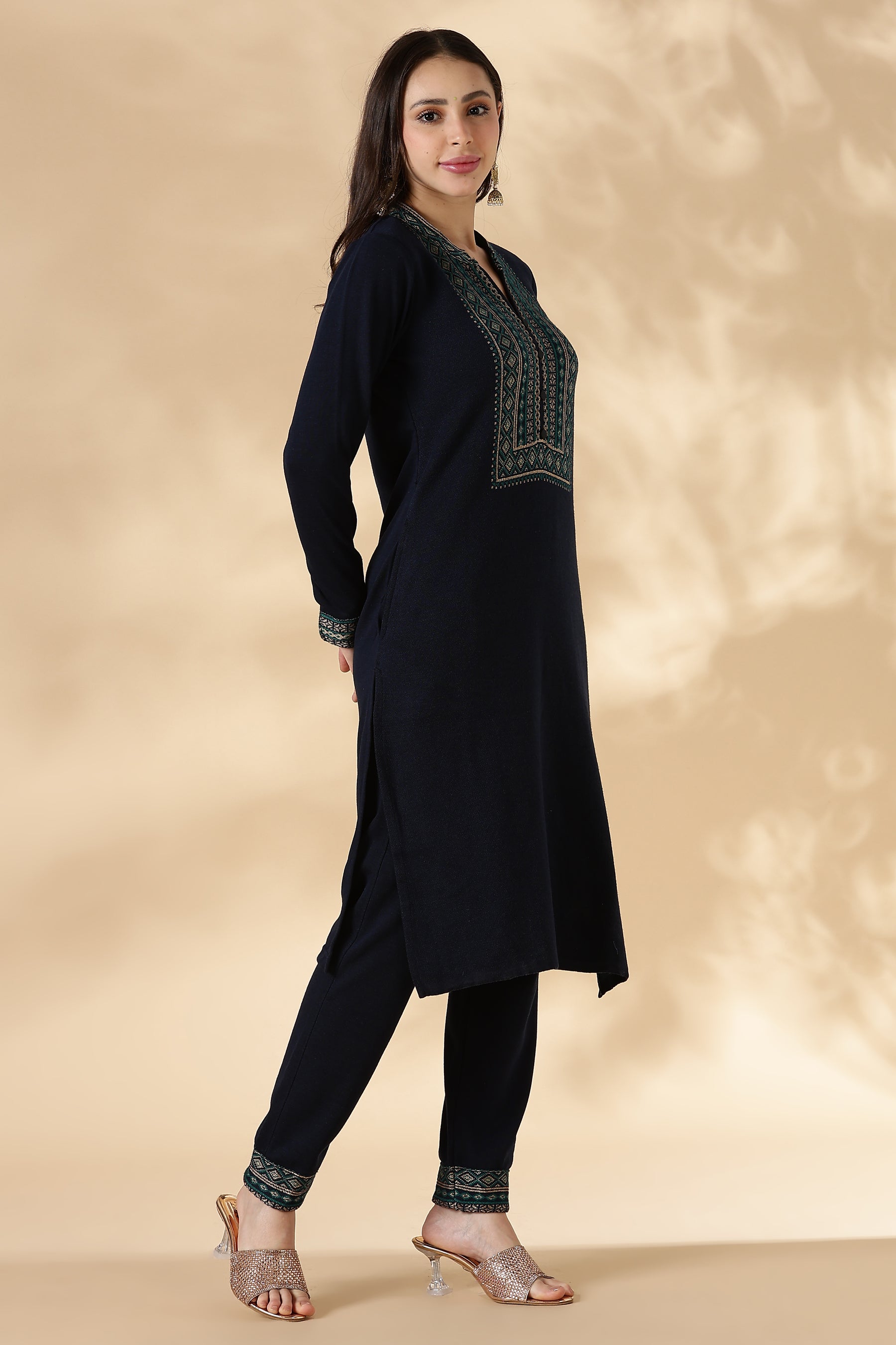 Navy Kashmiri Motif Kurta Pant Set