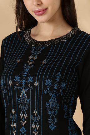 Midnight Blue ornamental Pattern Kurta