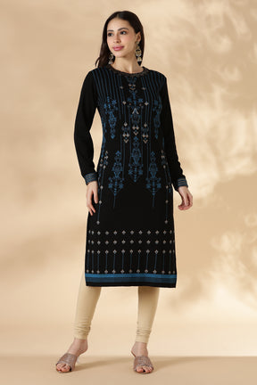 Midnight Blue ornamental Pattern Kurta