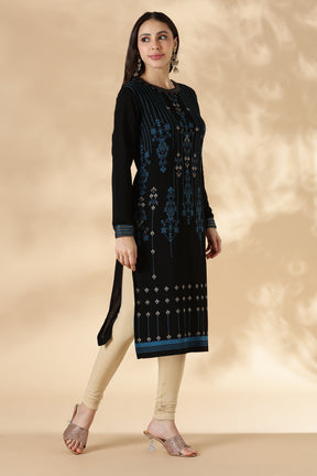 Midnight Blue ornamental Pattern Kurta