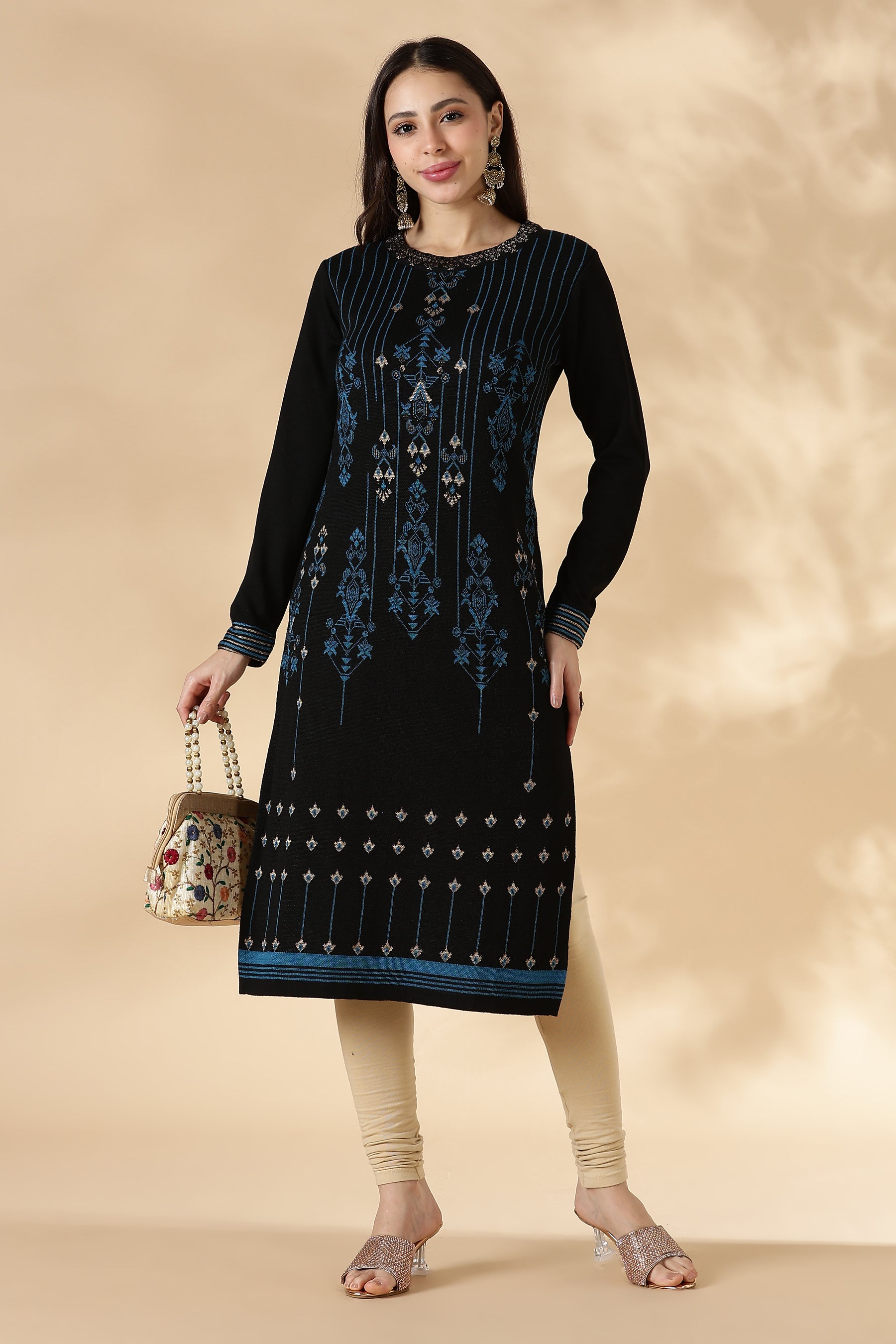 Midnight Blue ornamental Pattern Kurta