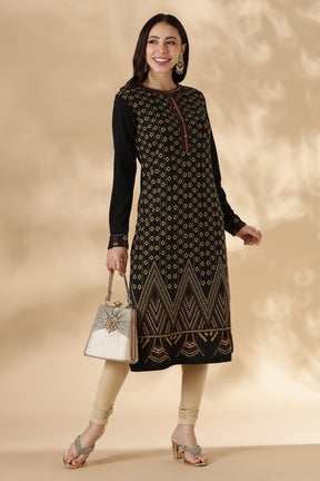 Gold and Black Geometric Heritage Pattern Kurta