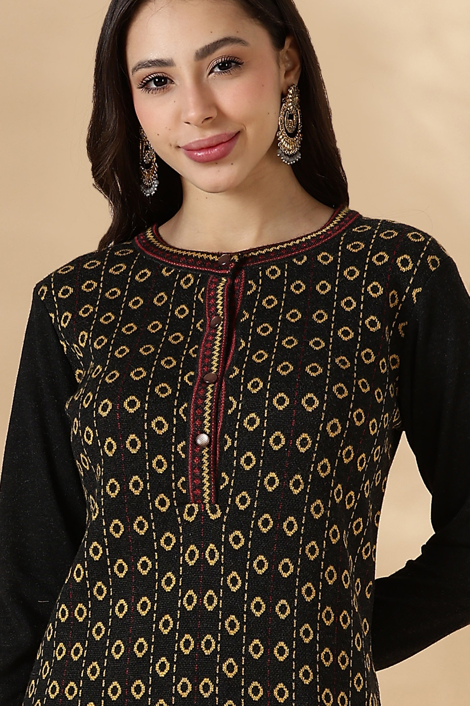 Gold and Black Geometric Heritage Pattern Kurta