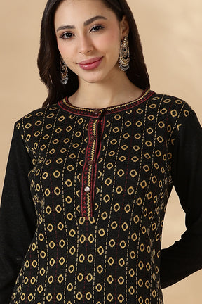 Gold and Black Geometric Heritage Pattern Kurta