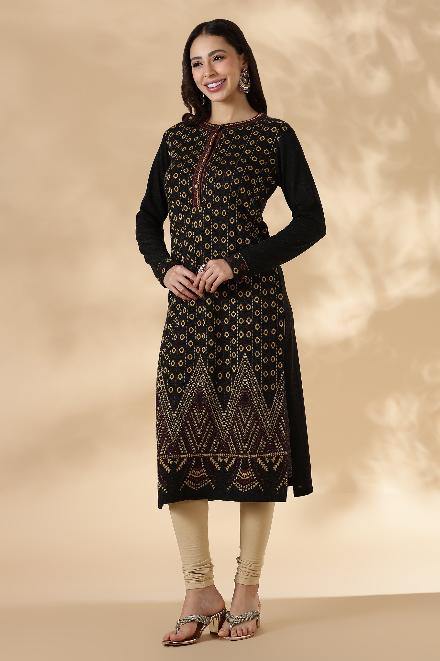 Gold and Black Geometric Heritage Pattern Kurta