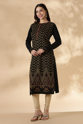 Gold and Black Geometric Heritage Pattern Kurta