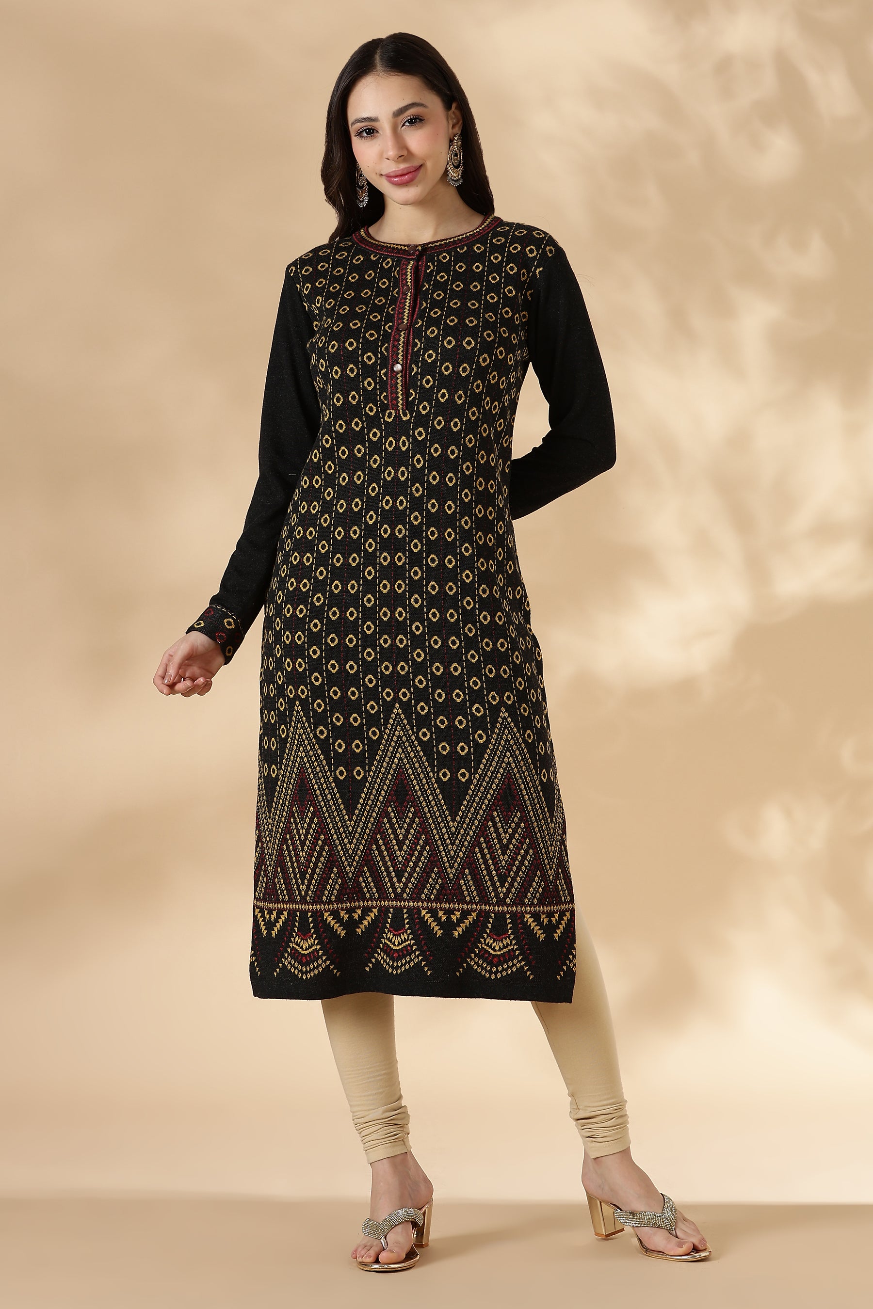 Gold and Black Geometric Heritage Pattern Kurta