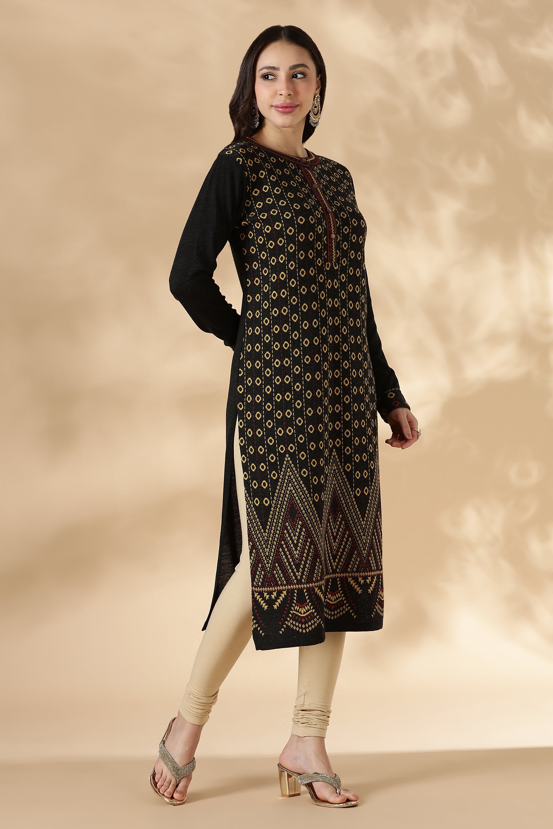 Gold and Black Geometric Heritage Pattern Kurta