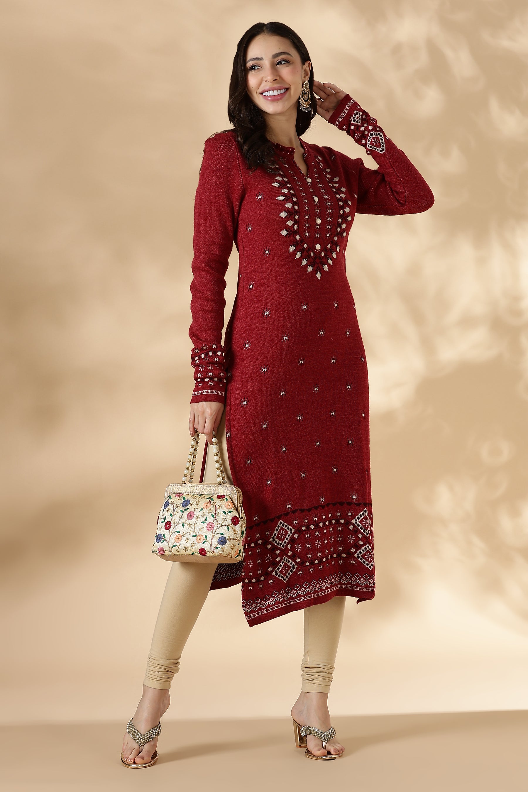 Rust Red Geometric pattern Kurta