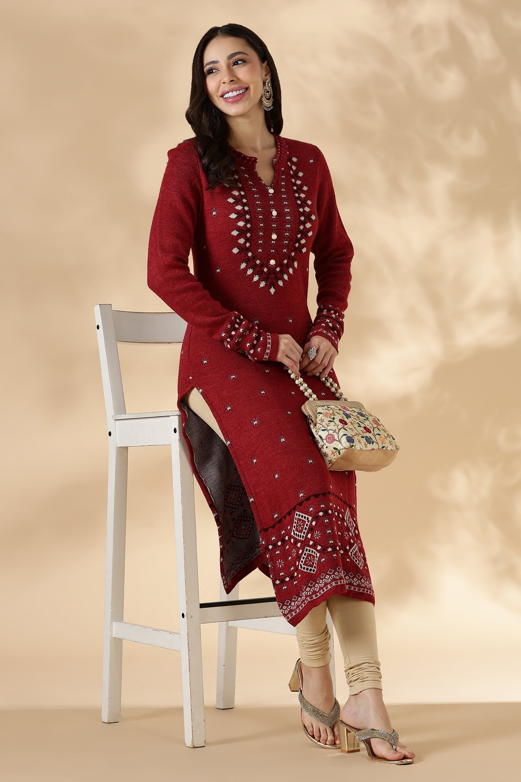Rust Red Geometric pattern Kurta