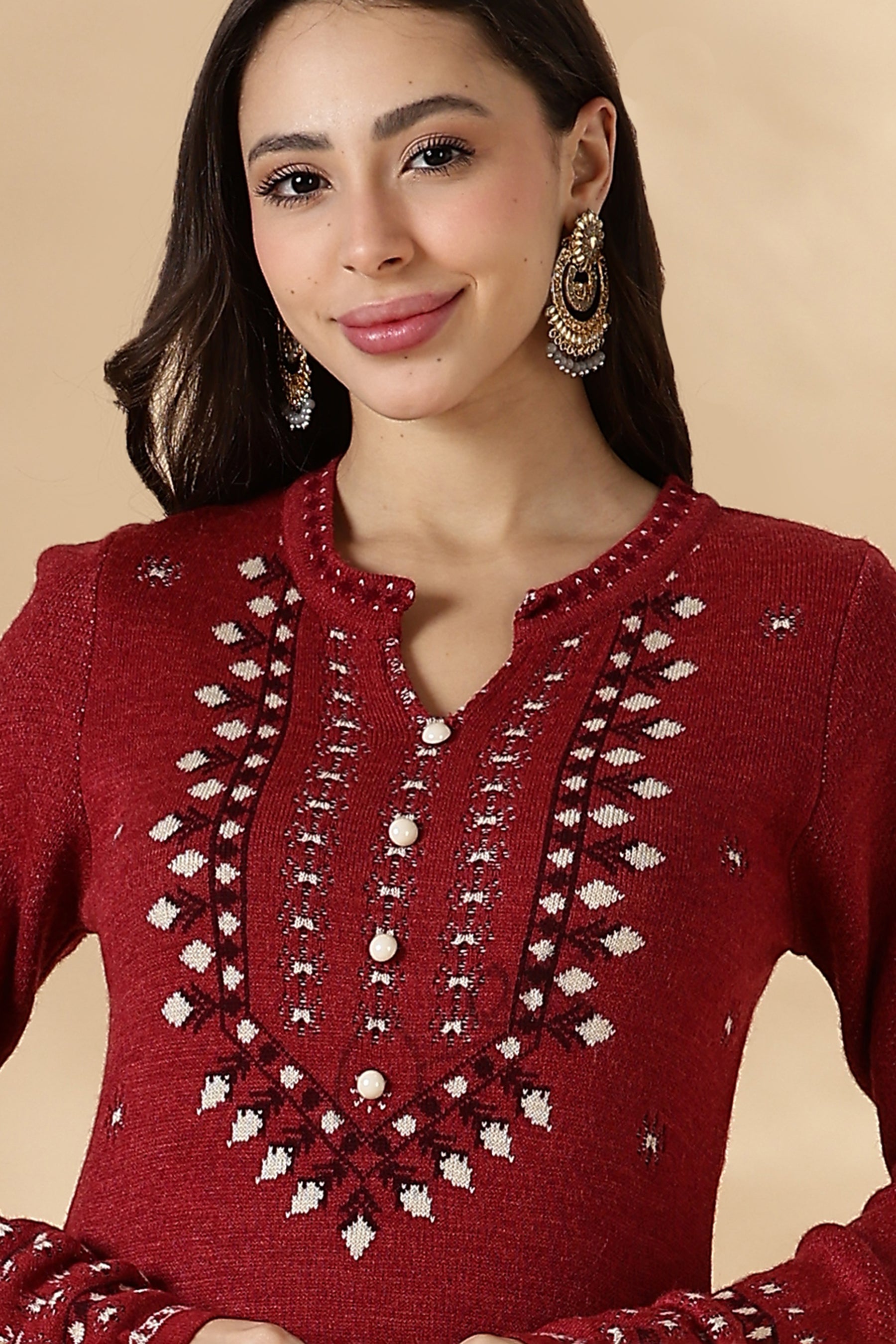 Rust Red Geometric pattern Kurta
