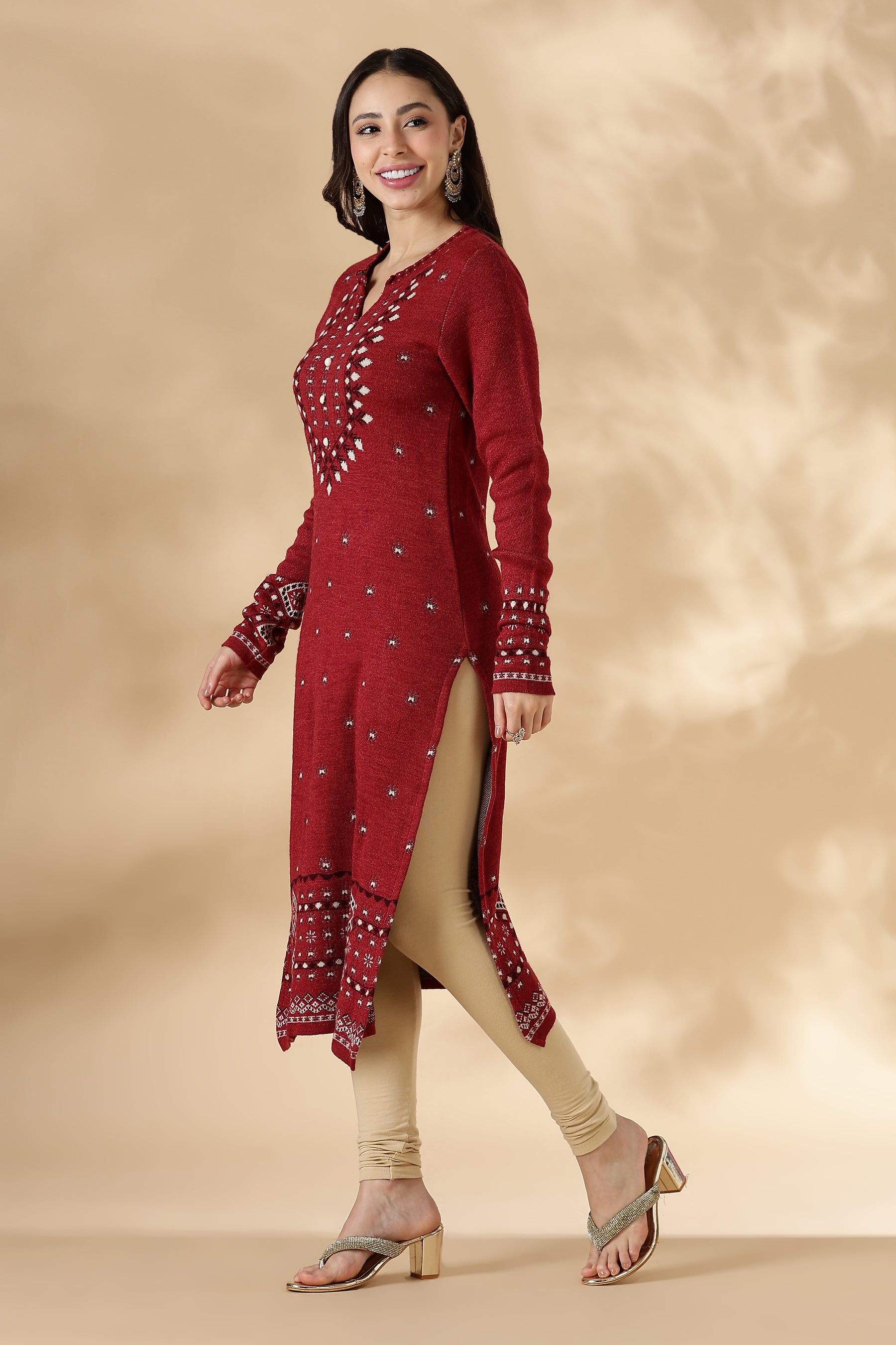 Rust Red Geometric pattern Kurta