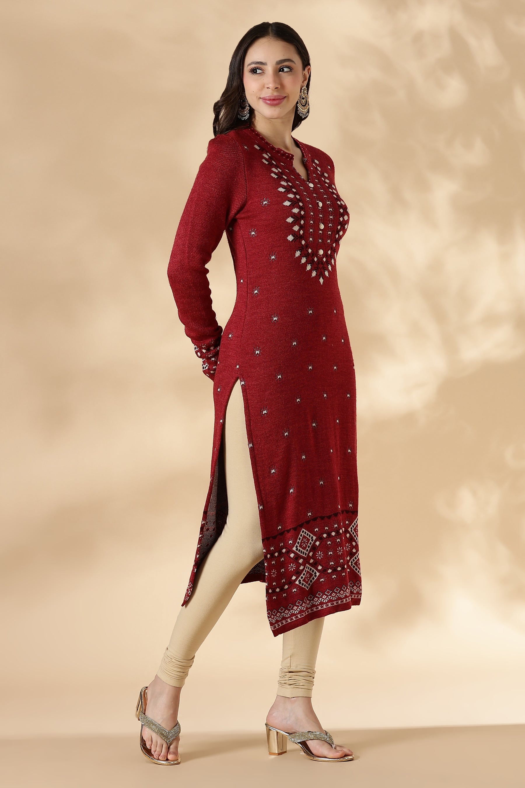 Rust Red Geometric pattern Kurta