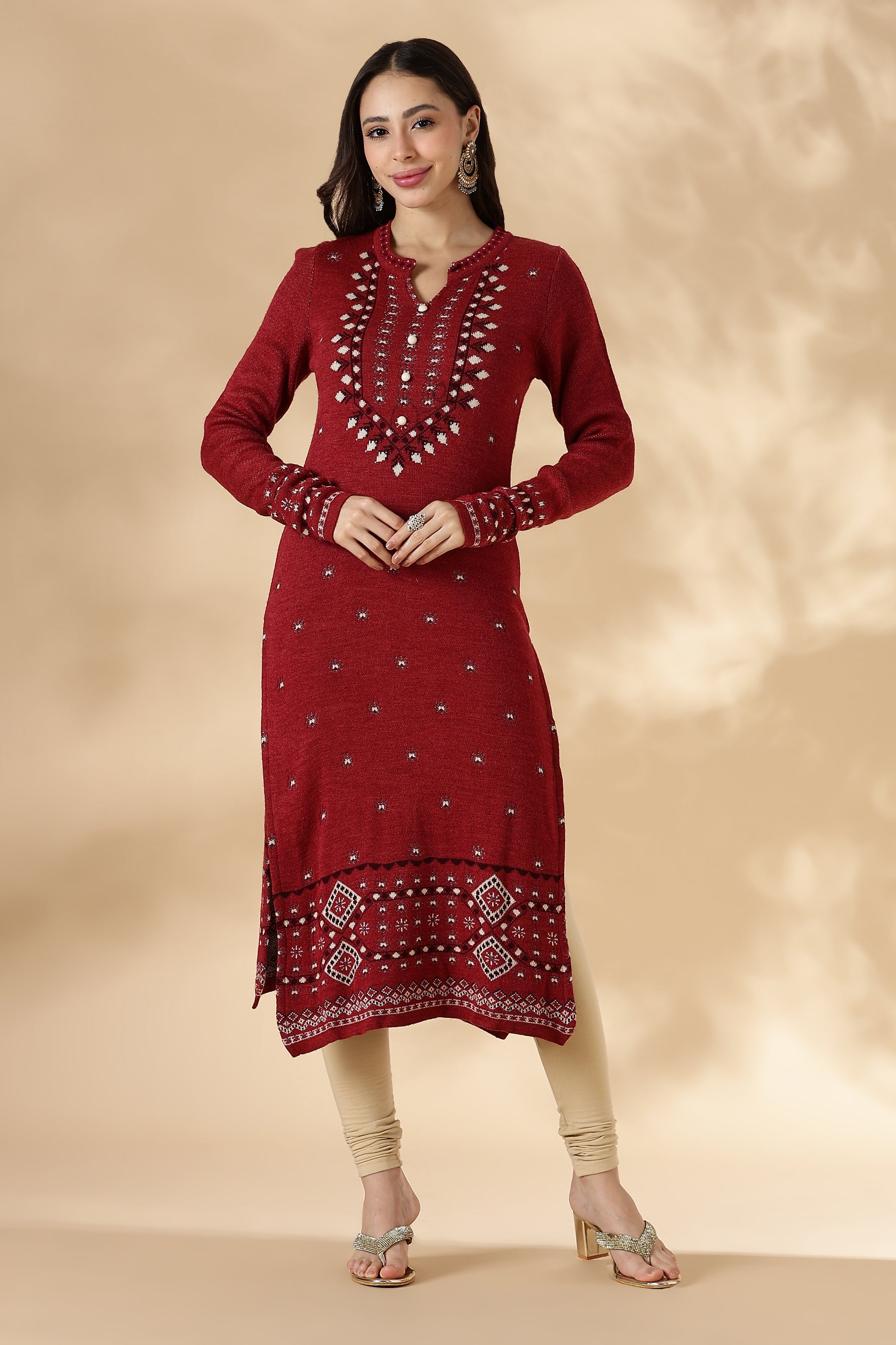 Rust Red Geometric pattern Kurta