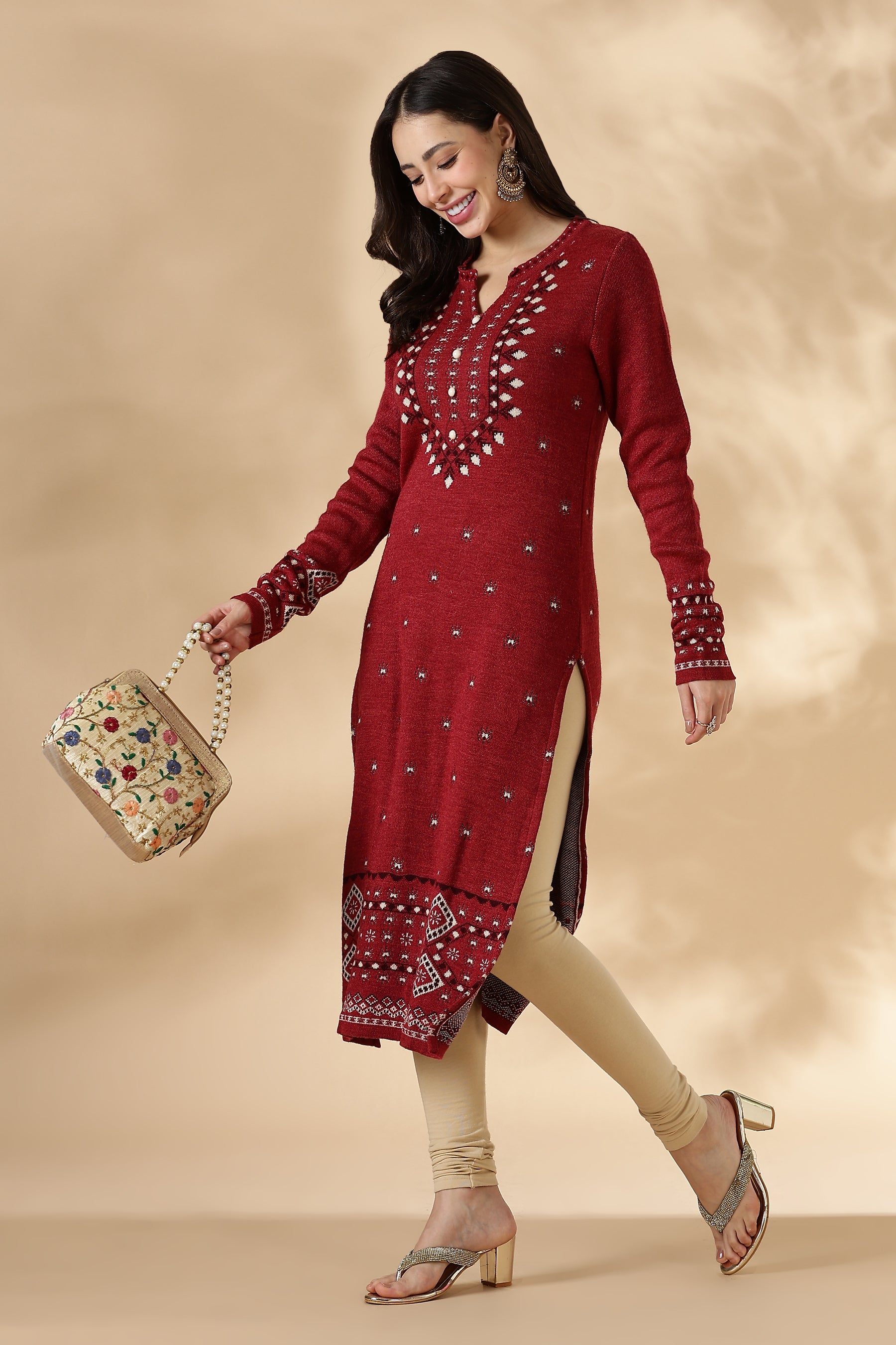 Rust Red Geometric pattern Kurta